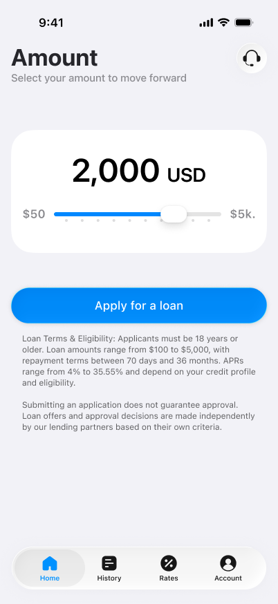 Loan amount screen